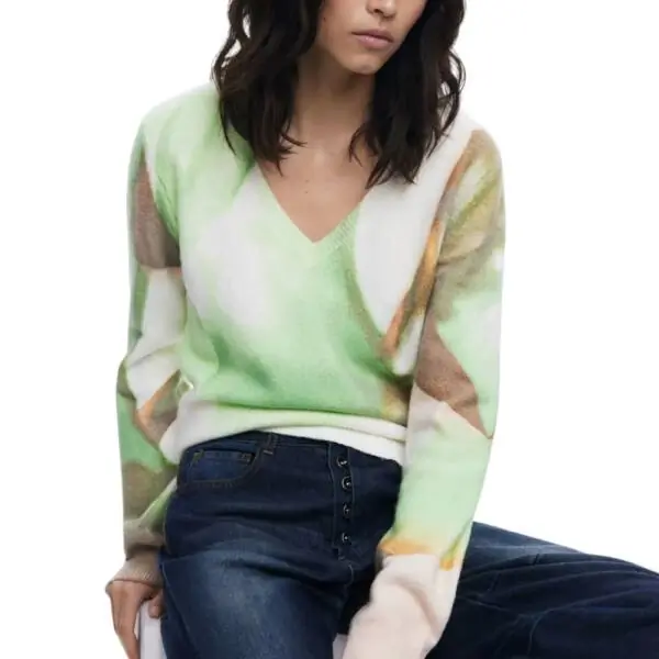 Desigual - Γυναικείο Μακρυμάνικο Πουλόβερ V-Neck Soft Textured 25WWJF13-4146 Πράσινο 25WWJF13-4146