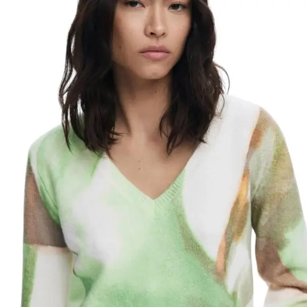 Desigual - Γυναικείο Μακρυμάνικο Πουλόβερ V-Neck Soft Textured 25WWJF13-4146 Πράσινο 25WWJF13-4146