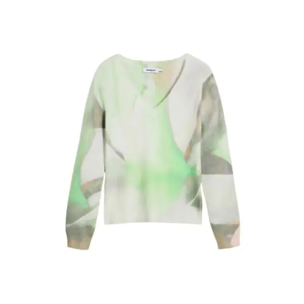 Desigual - Γυναικείο Μακρυμάνικο Πουλόβερ V-Neck Soft Textured 25WWJF13-4146 Πράσινο 25WWJF13-4146