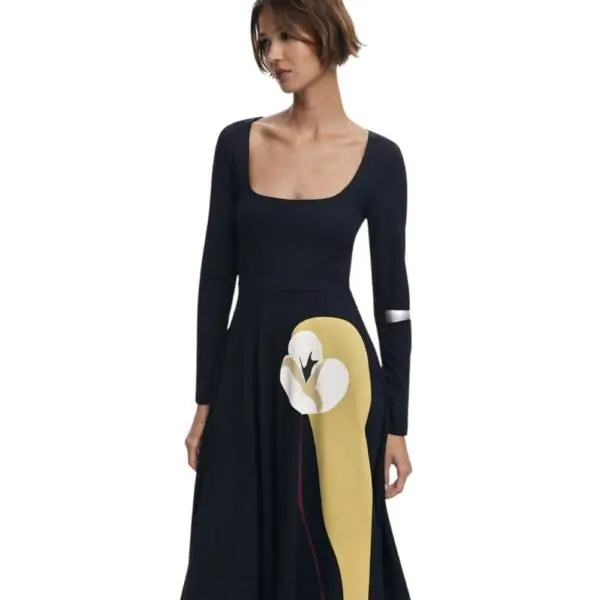 Desigual - Γυναικείο Φόρεμα Flared Lily Print Midi 25WWVK29-2000 Μαύρο