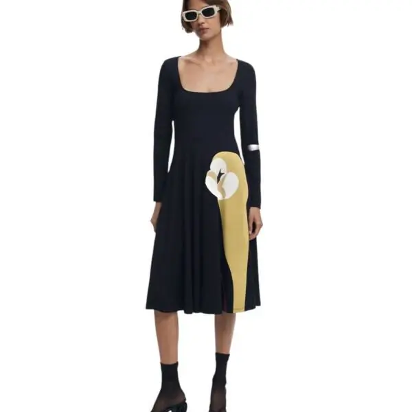 Desigual - Γυναικείο Φόρεμα Flared Lily Print Midi 25WWVK29-2000 Μαύρο 25WWVK29-2000