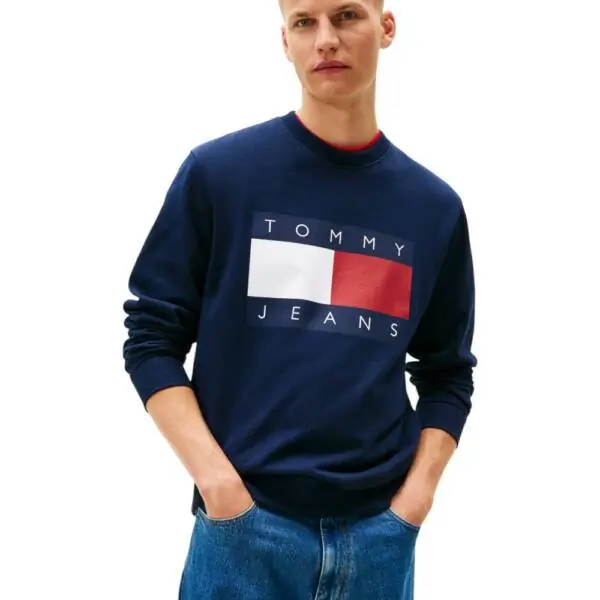 Tommy Hilfiger - Ανδρικό Φούτερ Big Flag Regular Fit DM0DM22643-C1G Μπλε Σκούρο