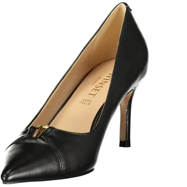 Twinset - Γυναικείες Γόβες Mid Heel Leather Court 261TCP032-00006 Μαύρο 261TCP032-00006