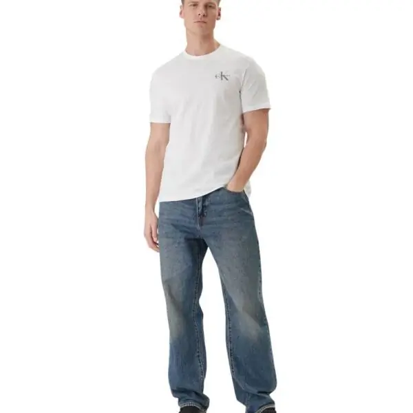Calvin Klein - Ανδρικό T-shirt Micro Monologo Classic Regular Fit LV04RF278G-YAF Λευκό LV04RF278G-YAF