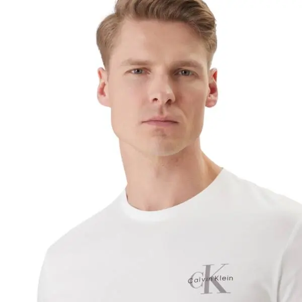 Calvin Klein - Ανδρικό T-shirt Micro Monologo Classic Regular Fit LV04RF278G-YAF Λευκό LV04RF278G-YAF