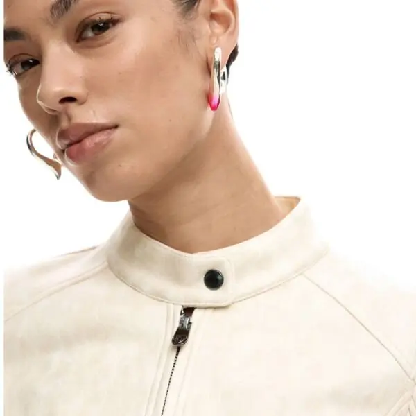 Desigual - Γυναικείο Δερμάτινο Μπουφάν Mao Collar Regular Fit 26SWEW10-1000 Λευκό 26SWEW10-1000