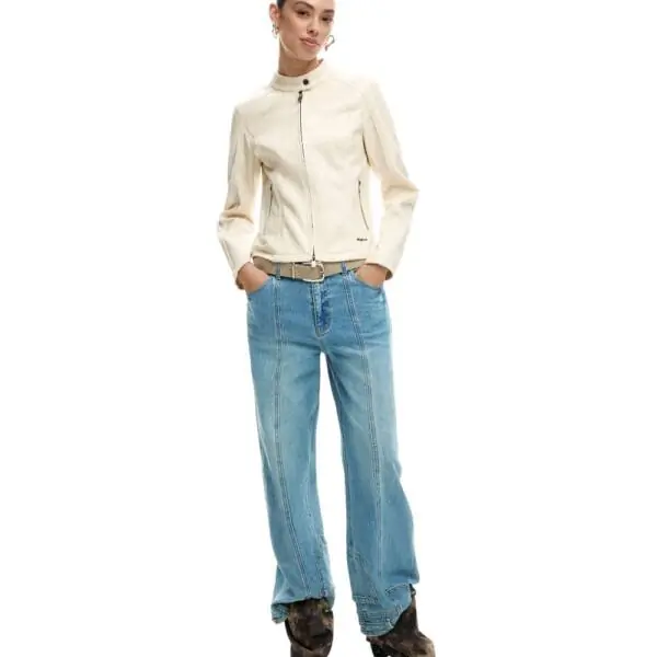 Desigual - Γυναικείο Δερμάτινο Μπουφάν Mao Collar Regular Fit 26SWEW10-1000 Λευκό 26SWEW10-1000