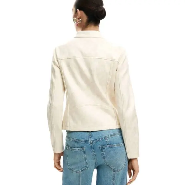 Desigual - Γυναικείο Δερμάτινο Μπουφάν Mao Collar Regular Fit 26SWEW10-1000 Λευκό 26SWEW10-1000