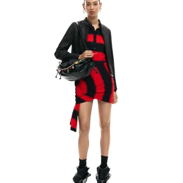 Desigual - Γυναικείο Δερμάτινο Μπουφάν Mao Collar Regular Fit 26SWEW10-2000 Μαύρο 26SWEW10-2000