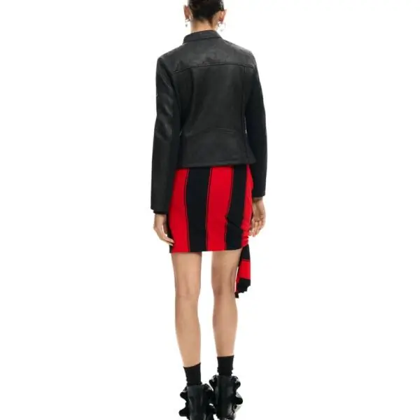 Desigual - Γυναικείο Δερμάτινο Μπουφάν Mao Collar Regular Fit 26SWEW10-2000 Μαύρο 26SWEW10-2000