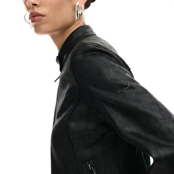 Desigual - Γυναικείο Δερμάτινο Μπουφάν Mao Collar Regular Fit 26SWEW10-2000 Μαύρο 26SWEW10-2000