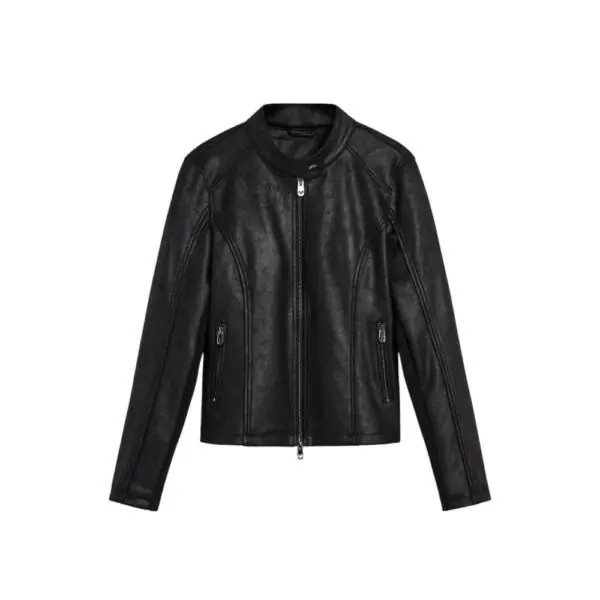 Desigual - Γυναικείο Δερμάτινο Μπουφάν Mao Collar Regular Fit 26SWEW10-2000 Μαύρο 26SWEW10-2000