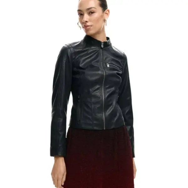 Desigual - Γυναικείο Δερμάτινο Μπουφάν Mao Collar Regular Fit 26SWEW11-2000 Μαύρο