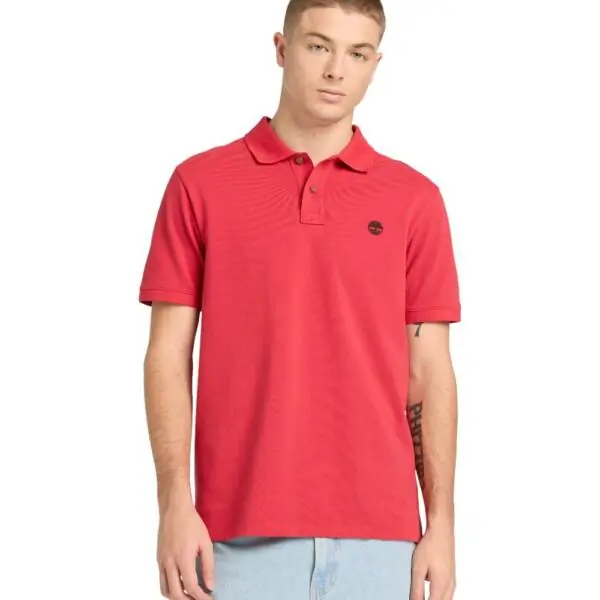 Timberland - Ανδρικό T-shirt Polo Short-Sleeve με Λογότυπο Oyster River TB0A2BRY-N96 Κόκκινο