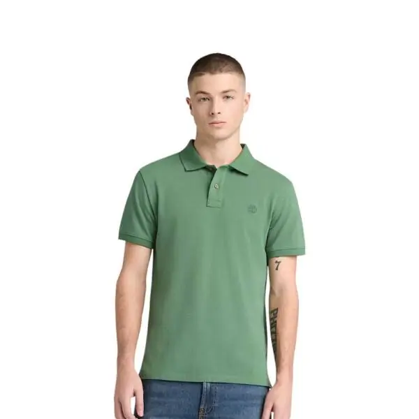 Timberland - Ανδρικό Κοντομάνικο T-shirt Polo Slim Fit Mε Λογότυπο Oyster River TB0A2BS1-A6Z Πράσινο