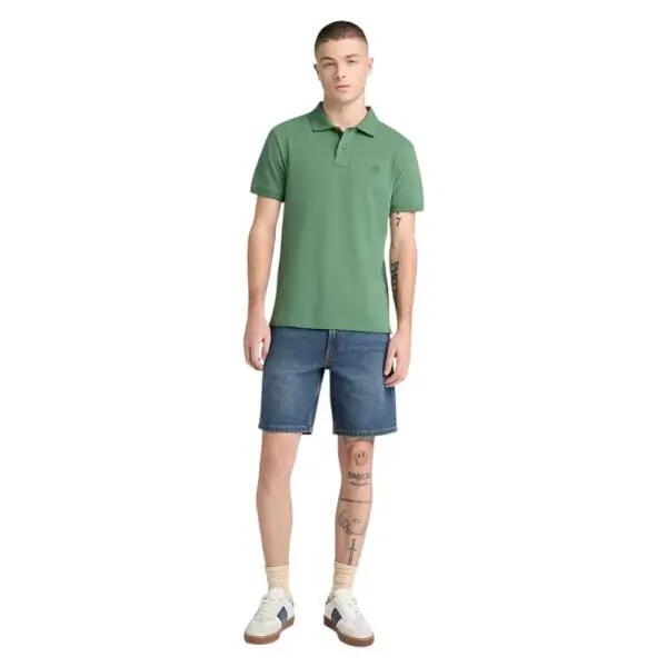 Timberland - Ανδρικό Κοντομάνικο T-shirt Polo Slim Fit Mε Λογότυπο Oyster River TB0A2BS1-A6Z Πράσινο TB0A2BS1A6Z