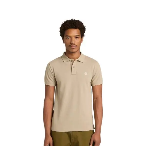 Timberland - Ανδρικό Κοντομάνικο T-shirt Polo Slim Fit Mε Λογότυπο Oyster River TB0A2BS1-DH5 Μπεζ/Γκρι
