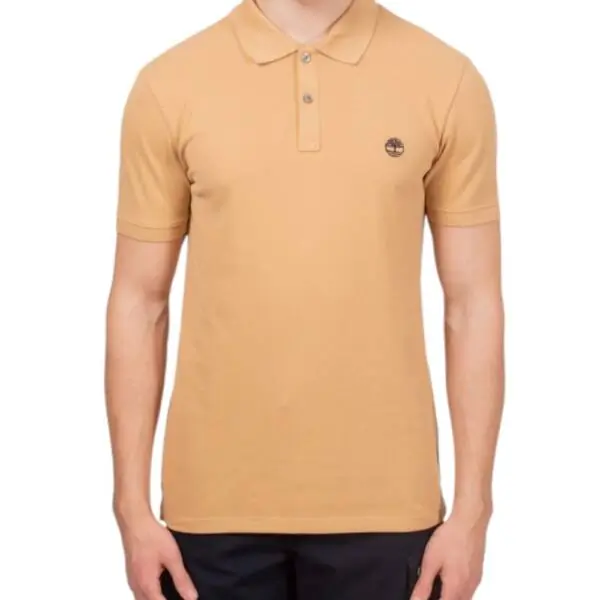 Timberland - Ανδρικό Κοντομάνικο T-shirt Polo Slim Fit Mε Λογότυπο Oyster River TB0A2BS1-EH3 Μπεζ/Κίτρινο