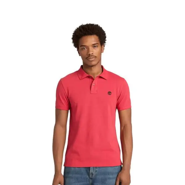 Timberland - Ανδρικό Κοντομάνικο T-shirt Polo Slim Fit Mε Λογότυπο Oyster River TB0A2BS1-N96 Κόκκινο