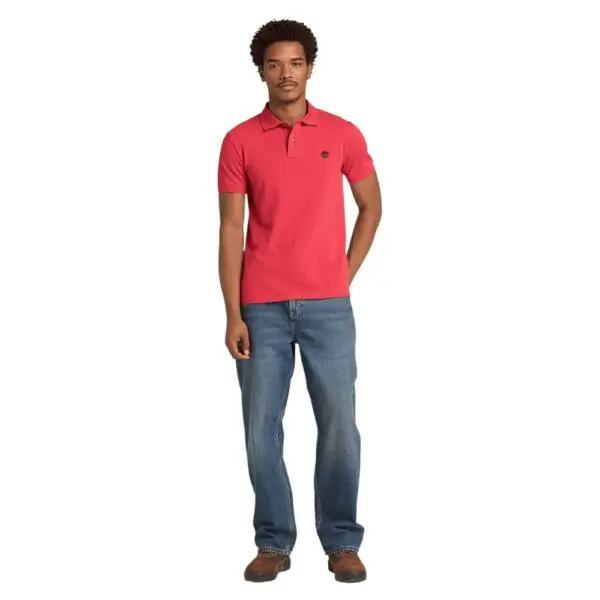 Timberland - Ανδρικό Κοντομάνικο T-shirt Polo Slim Fit Mε Λογότυπο Oyster River TB0A2BS1-N96 Κόκκινο TB0A2BS1N96