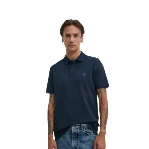 Timberland - Ανδρικό Κοντομάνικο T-shirt Polo Slim Fit Mε Λογότυπο Oyster River TB0A2BS1-Z02 Μπλε TB0A2BS1Z02