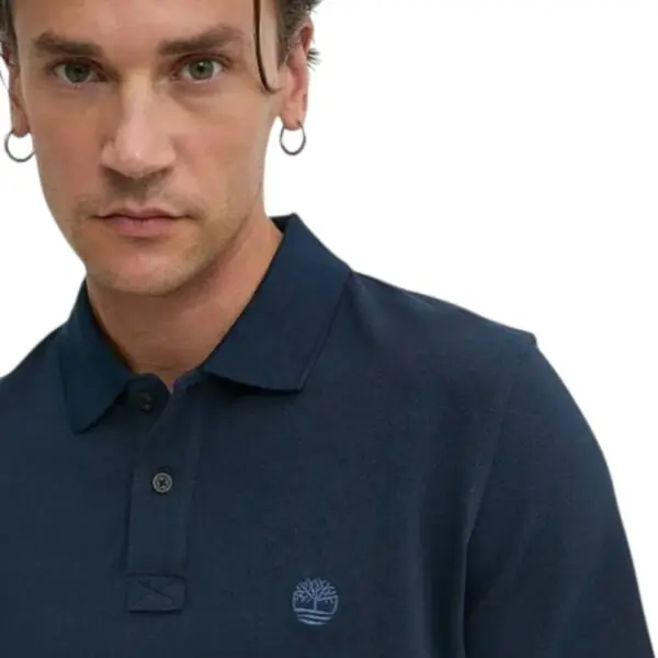 Timberland - Ανδρικό Κοντομάνικο T-shirt Polo Slim Fit Mε Λογότυπο Oyster River TB0A2BS1-Z02 Μπλε TB0A2BS1Z02