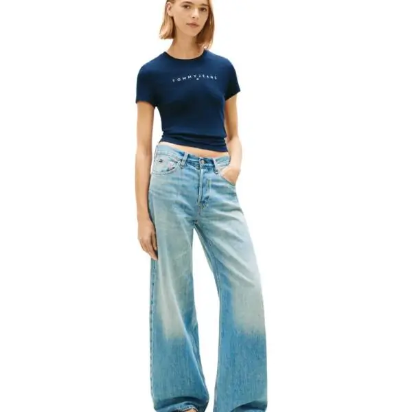 Tommy Hilfiger - Γυναικείο T-shirt Linear Slim Fit DW0DW18398-0G0 Μπλε Σκούρο DW0DW18398-0G0