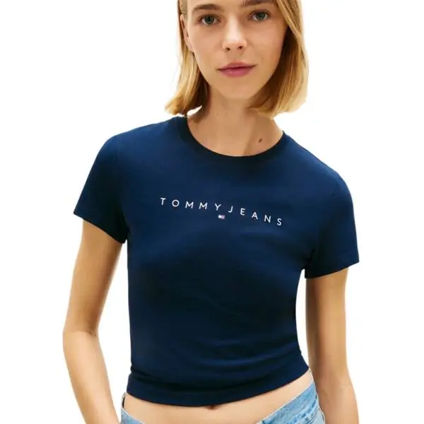 Tommy Hilfiger - Γυναικείο T-shirt Linear Slim Fit DW0DW18398-0G0 Μπλε Σκούρο