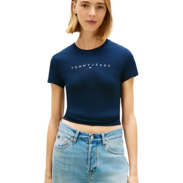 Tommy Hilfiger - Γυναικείο T-shirt Linear Slim Fit DW0DW18398-0G0 Μπλε Σκούρο DW0DW18398-0G0