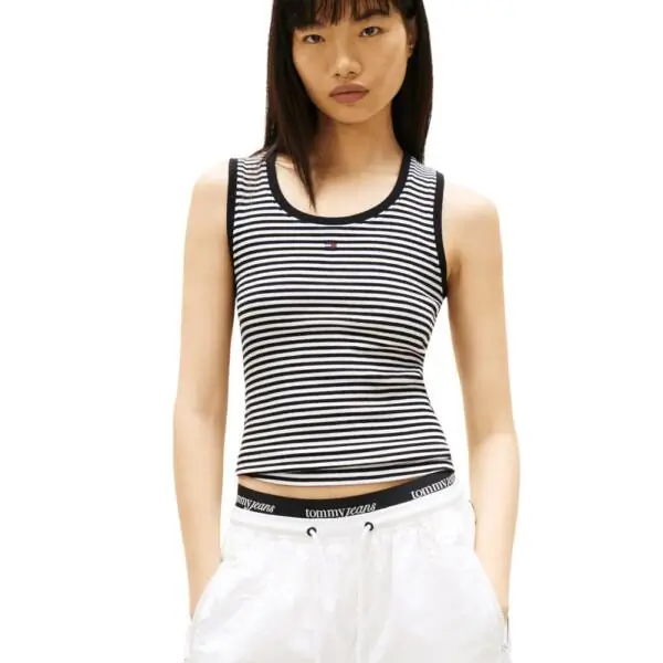Tommy Hilfiger - Γυναικείο T-shirt Αμάνικο Rib Essential Tank Top Slim Fit DW0DW20673-0AQ Ριγέ Μαύρο
