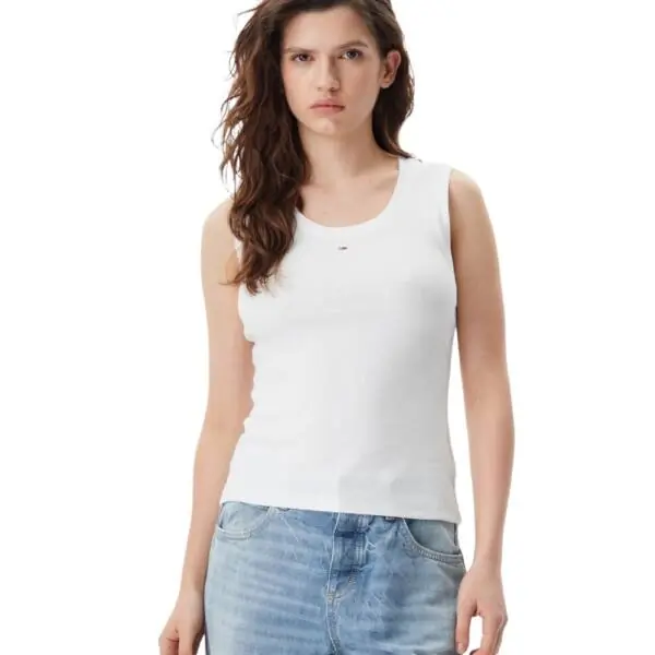 Tommy Hilfiger - Γυναικείο T-shirt Αμάνικο Rib Essential Tank Top Slim Fit DW0DW20673-YBL Λευκό