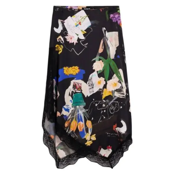 Desigual - Γυναικεία Φούστα Midi Fal Vent Arty 26SWFW03-2000 Μαύρο