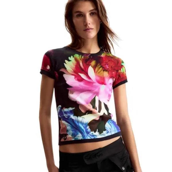 Desigual - Γυναικείο T-shirt Multiflowers Lacroix 26SWTK49-9019 Μαύρο 26SWTK49-9019