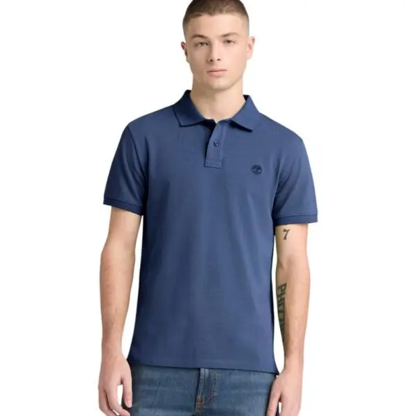 Timberland - Ανδρικό Κοντομάνικο T-shirt Polo Slim Fit Mε Λογότυπο Oyster River TB0A2BS1-EYO Μπλε